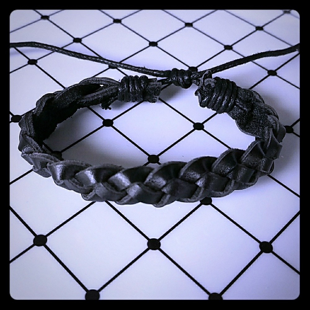 Unisex Black braided leather bracelet wrist band